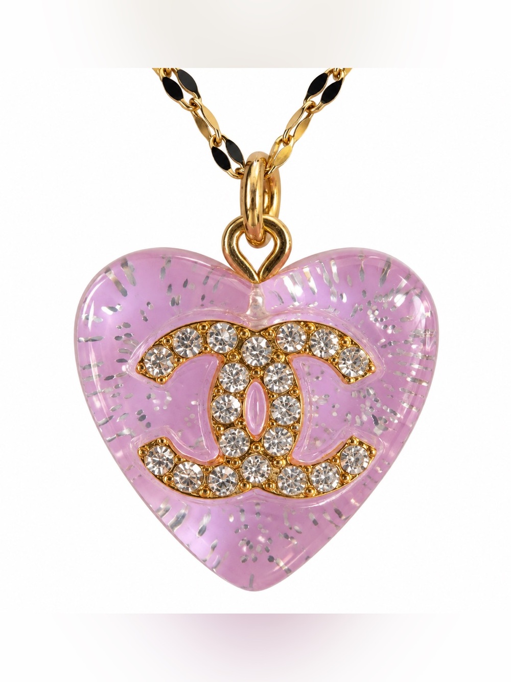 CHANEL Gold Chain Necklace with lavender Heart Charm